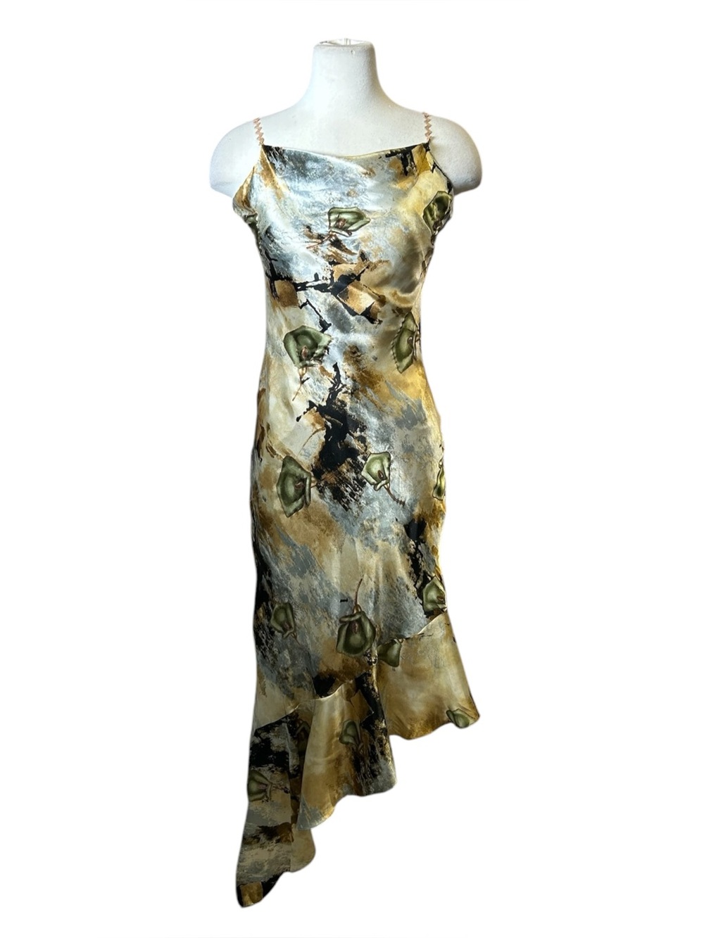 Y2K Guazza Floral High Low Cowl Neck Mid Asymmetrical Party Dress